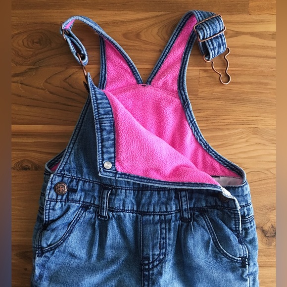 OshKosh 12M Pink Fleece-Lined Denim Overalls for Toddler - Picture 2 of 5